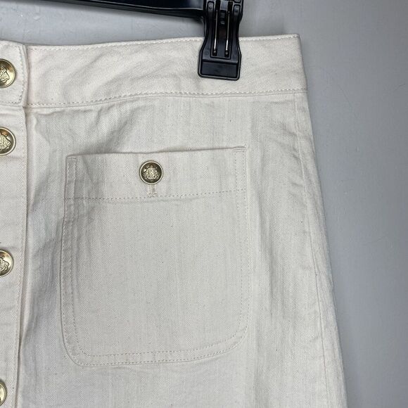 J.CREW Mini Skirt Women 28 Ecru Textured Denim NEW Button Front Pockets CA479 - Picture 2 of 15